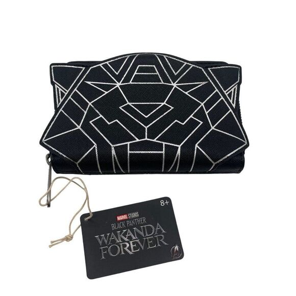 Loungefly Wallet Marvel Black Panther Black Silver Wakanda Forever Zip Around - Picture 1 of 8